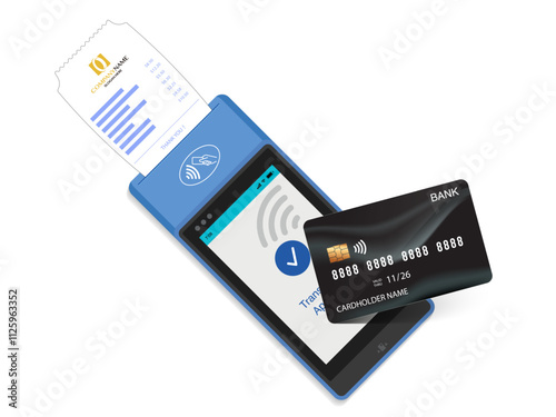 Contactless Payment Methods and Solutions: Wireless POS Terminals with Bank Credit and Debit Cards. Technology for Seamless Transactions. Vector.