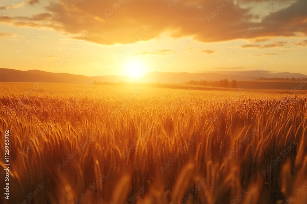A golden wheat field at sunset, showcasing nature's beauty and tranquility. A golden wheat field at sunset, showcasing nature's beauty and tranquility.