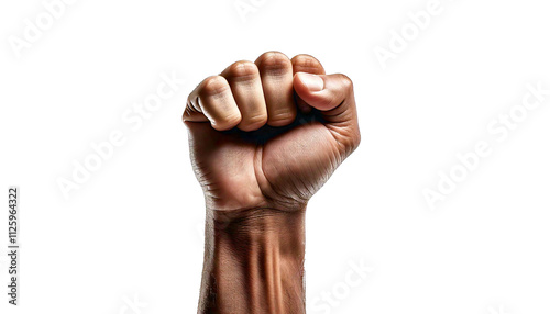 One fist in the air, symbolizing strength, unity and resilience. Transparent Background