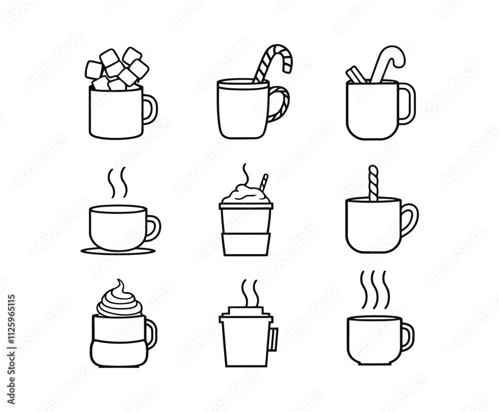 Fototapeta premium Hot Outline Cocoa Mug Silhouette Vector