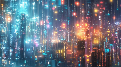 Wallpaper Mural High-tech cityscape with vibrant data flows, depicting a digital metropolis alive with information and interconnected systems Torontodigital.ca