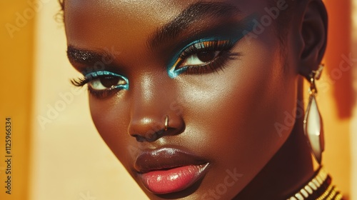 Close-up portrait of a young Black woman with vibrant makeup.