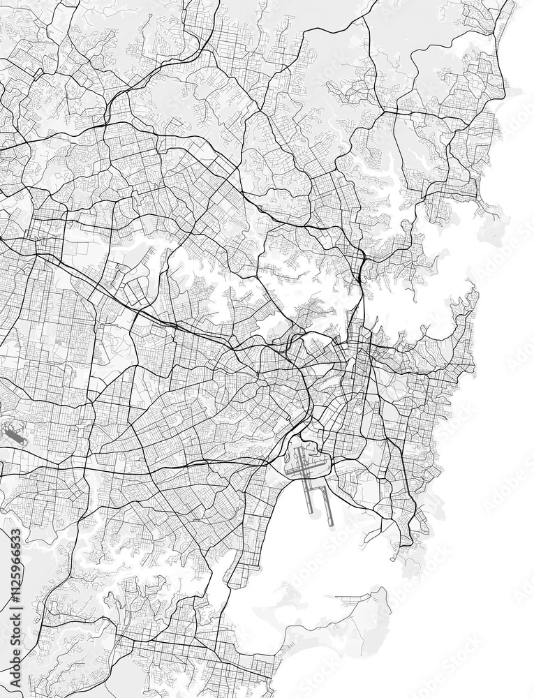 Fototapeta premium Map of Sydney, Australia. Perfect for posters, printing, wallpaper, and home decor. Maps with monochrome and black and white styles, suitable for those who want to customize
