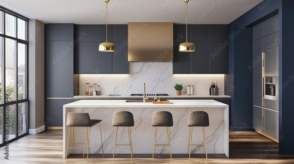 Modern Kitchen Interior Design with White Marble and Gold Accents Modern Kitchen Interior Design with White Marble and Gold Accents