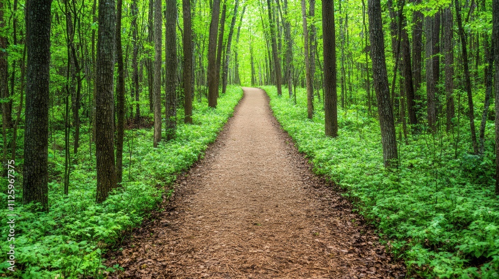 A serene pathway meanders through a vibrant forest, surrounded by towering trees and soft green undergrowth, offering a peaceful retreat. Generative AI A serene pathway meanders through a vibrant forest, surrounded by towering trees and soft green undergrowth, offering a peaceful retreat. Generative AI