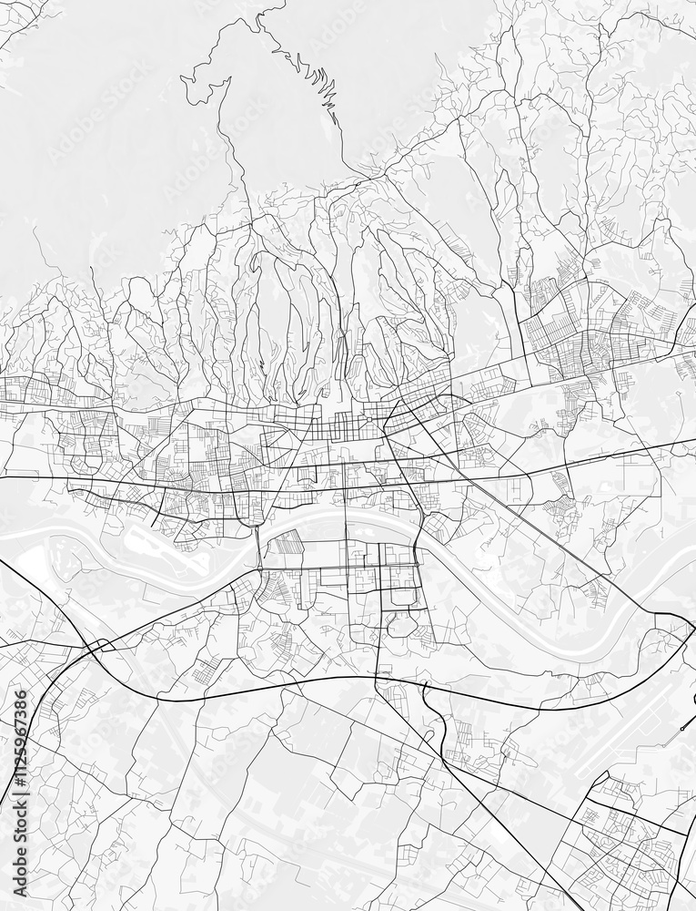 Fototapeta premium Map of Zagreb, Croatia. Perfect for posters, printing, wallpaper, and home decor. Maps with monochrome and black and white styles, suitable for those who want to customize