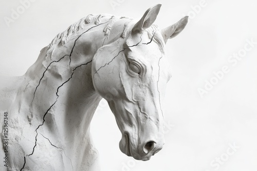 artistic sculpture of a horse with intricate cracks photo