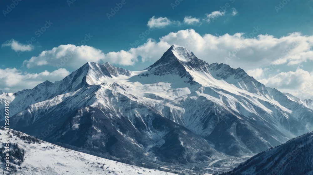 Obraz premium Majestic White Snowy Mountain Landscape with Blue Sky.
