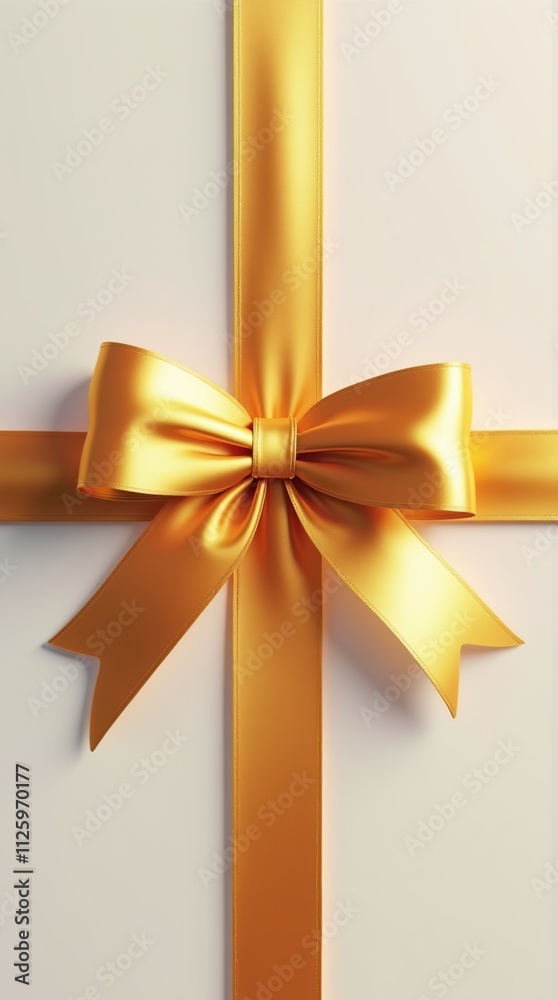 Elegant Gold Ribbon With Bow on White Gift Background Elegant Gold Ribbon With Bow on White Gift Background
