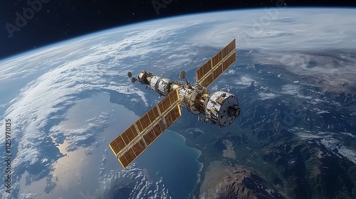 Satellite Capturing Earth Imagery in Geostationary Orbit photo