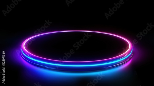 Neon circle platform on dark background.