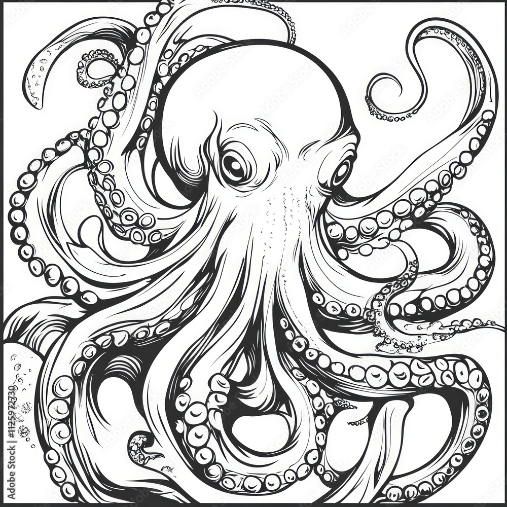 Black and white inked octopus illustration. Black and white inked octopus illustration.