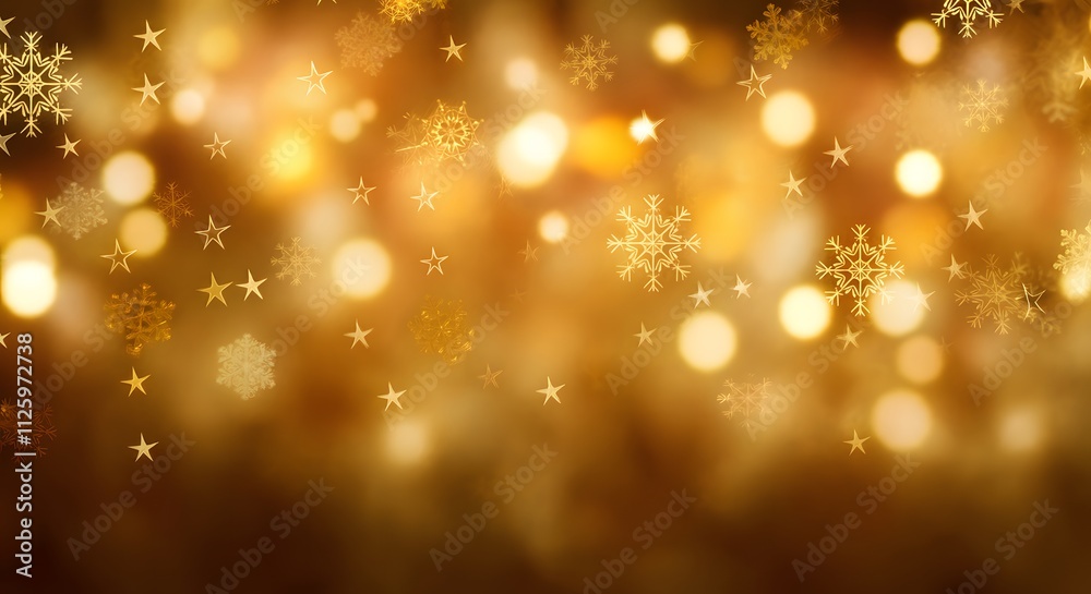 Elegant Gold Snowflakes and Stars on a Background - Festive Holiday Design Template Elegant Gold Snowflakes and Stars on a Background - Festive Holiday Design Template