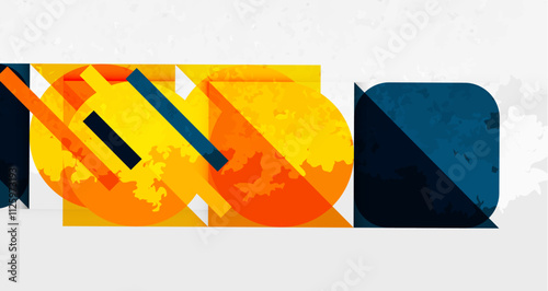 Squares, circles and triangles and grainy noisy texture. Vector Illustration For Wallpaper, Banner, Background, Card, Book Illustration, landing page