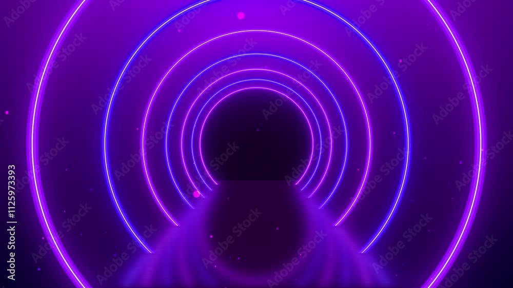 Abstract Purple and Blue Neon Tunnel with Glowing Circles