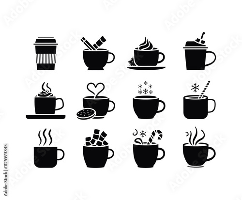 Sleek Hot Cocoa Silhouette Collection Vector Set