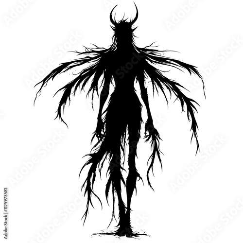 2D full body illustration of a scary evil fairy isolated on a white transparent background photo