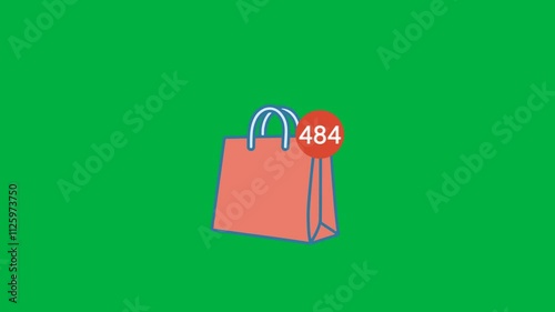 Shopping bag and number tag animation. 4K video green screen. Add more item E-Commerce concept.