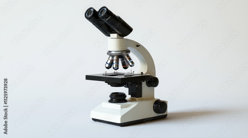 A White and Black Microscope on a White Background A White and Black Microscope on a White Background