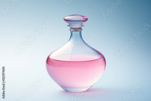 Glass bottle filled with pink liquid; elegant design. Perfect for beauty, perfume, or cosmetic product advertising.