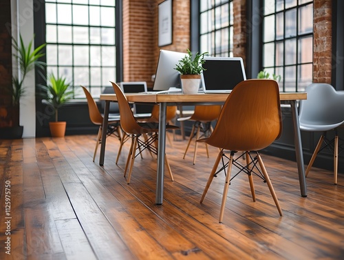 Sleek Minimalist Office Space with Modern Furniture and Natural Light