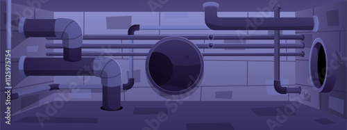 Sewage, sewer drainage pipes system, vector industrial urban wastewater pipeline construction, basement canalization