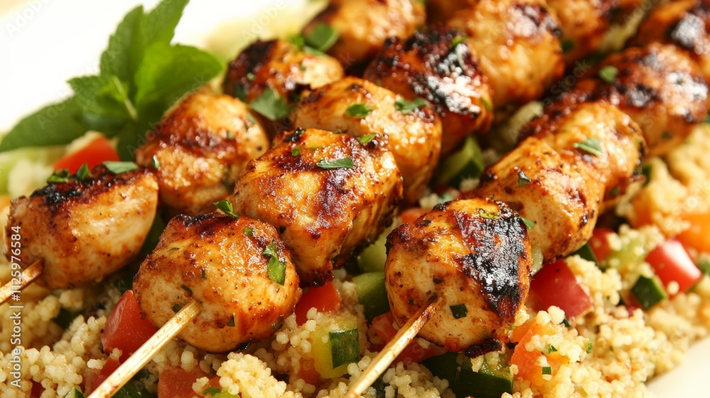 Vibrant Chicken Kebabs with Colorful Couscous Salad Vibrant Chicken Kebabs with Colorful Couscous Salad