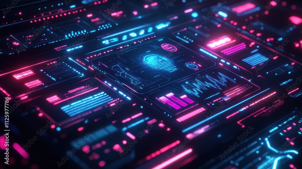 Futuristic digital interface displaying biometric data and analytics.
