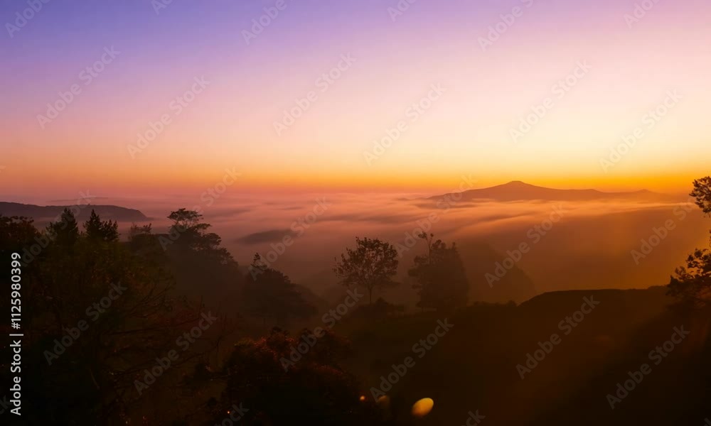 custom made wallpaper toronto digitalA serene sunrise over misty hills, showcasing nature's beauty and tranquility.
