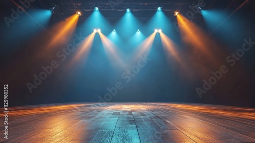 Empty stage with colorful spotlights.