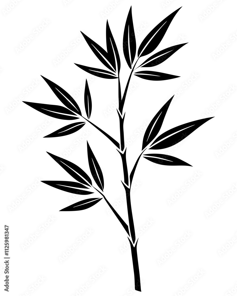Silhouette of a bamboo branch with leaves. Vector illustration Silhouette of a bamboo branch with leaves. Vector illustration