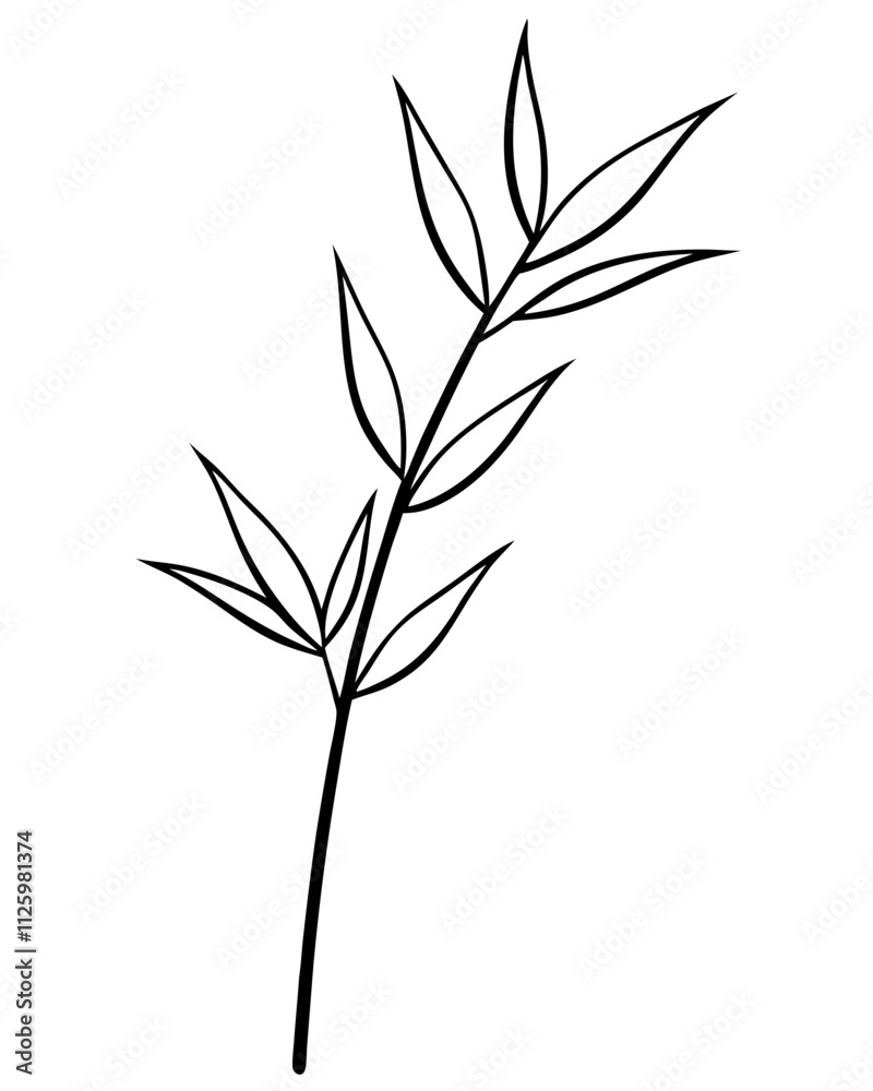 Line art of a bamboo branch with leaves. Vector illustration Line art of a bamboo branch with leaves. Vector illustration