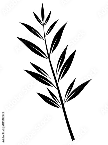 Silhouette of a bamboo branch with leaves. Vector illustration 