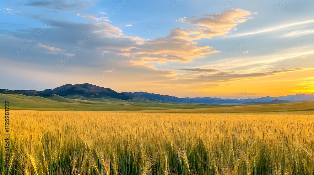 Golden wheat fields at sunset rural landscape nature photography serene environment expansive viewpoint tranquil concept Golden wheat fields at sunset rural landscape nature photography serene environment expansive viewpoint tranquil concept
