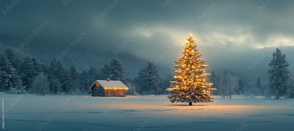 Christmas Tree with Snowy Blurred Background. Christmas Tree with Snowy Blurred Background.