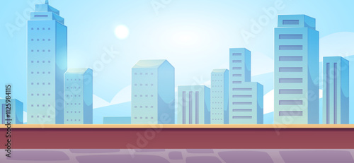 Vector illustration with the image of a daytime cityscape from the roof.