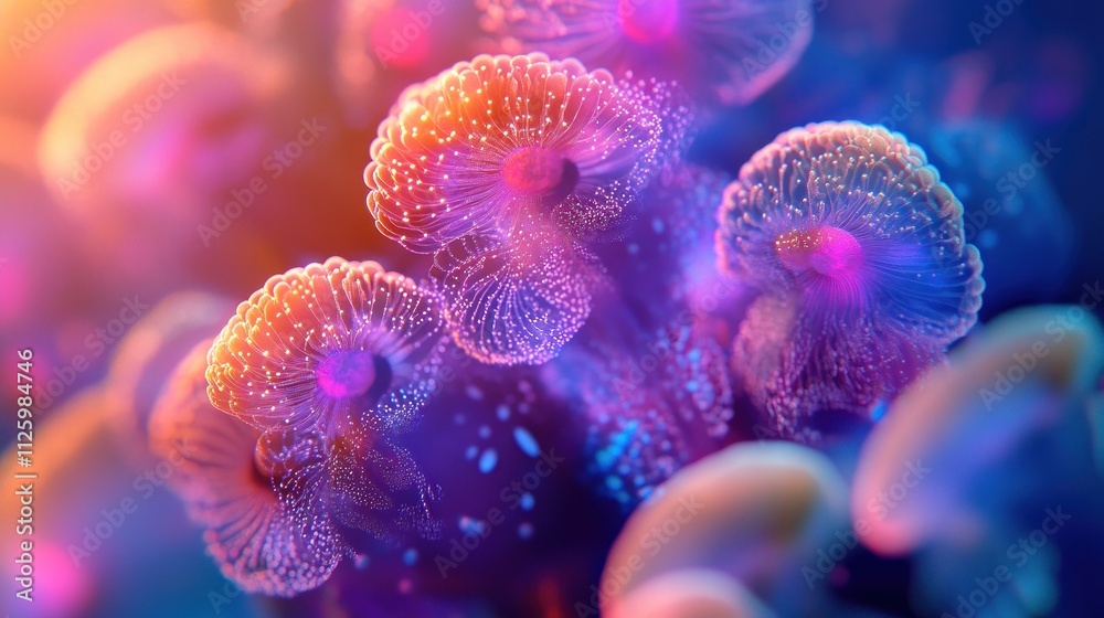 Naklejka premium Luminous Bio Luminescent Fungi Glow In Dark Depths