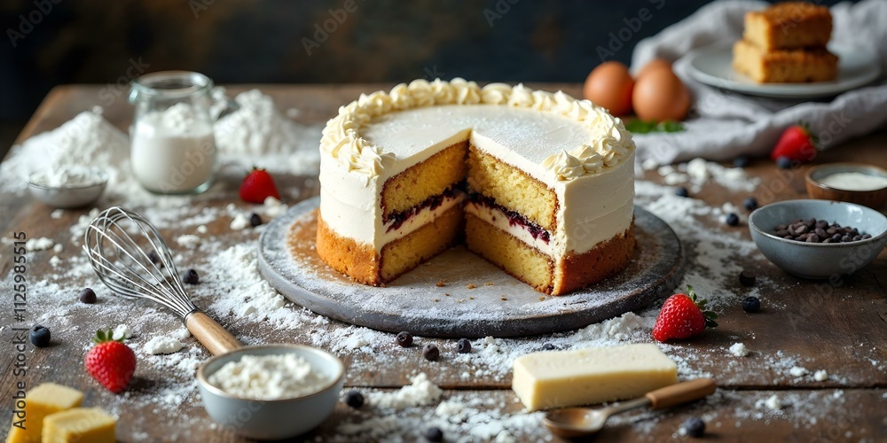 Naklejka premium cake with cream and berries