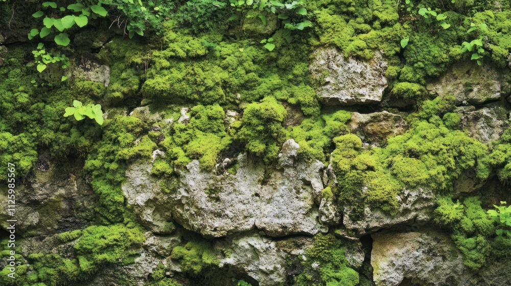 Lush Green Moss Covering Ancient Stone Wall Lush Green Moss Covering Ancient Stone Wall
