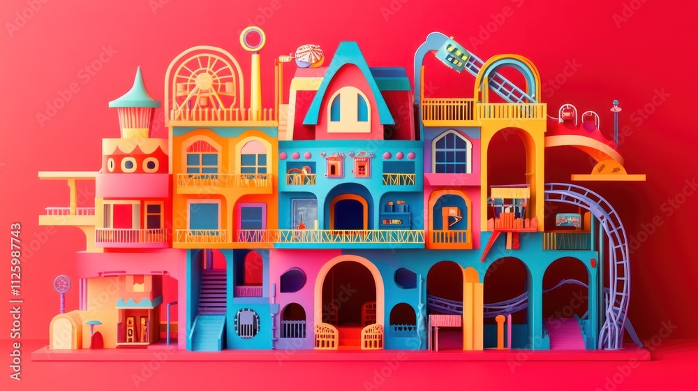 Fototapeta premium Colorful Miniature Amusement Park Building Model