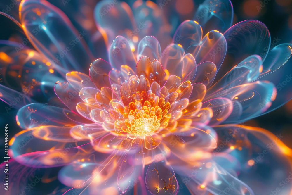 vibrant, glowing flower with intricate details and colors vibrant, glowing flower with intricate details and colors