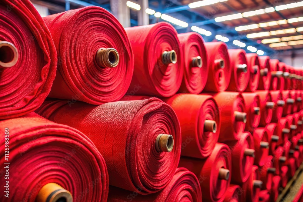 Obraz premium Red Fabric Rolls Textile Factory Close Up Photography - High Resolution Images