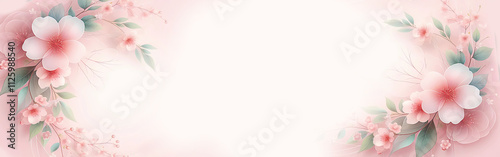 Delicate pink flowers on a pink background. Banner. AI