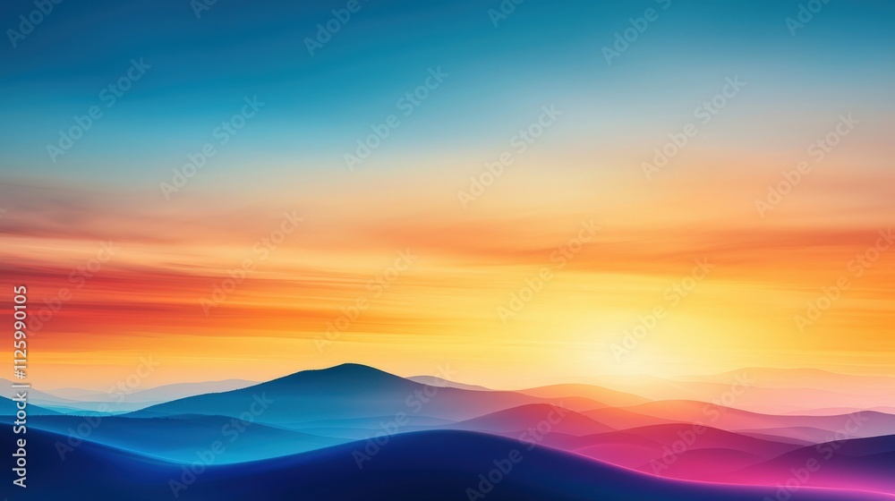 A beautiful sunset over a mountain range with a blue sky A beautiful sunset over a mountain range with a blue sky