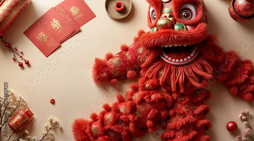 Chinese lion dance celebrating cultural heritage and prosperity photo