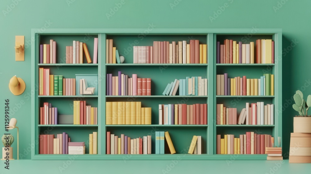 Pastel Colored Books Fill A Teal Bookshelf Pastel Colored Books Fill A Teal Bookshelf