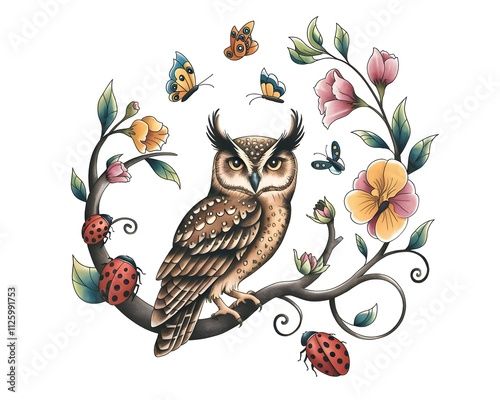 Owl vector design ready to print for drawing or as vector photo