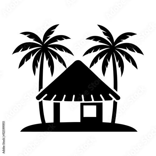 Black silhouette hut in a rainforest vector icon design