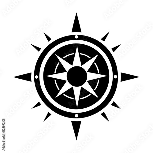 Black silhouette sun in compass vector icon design