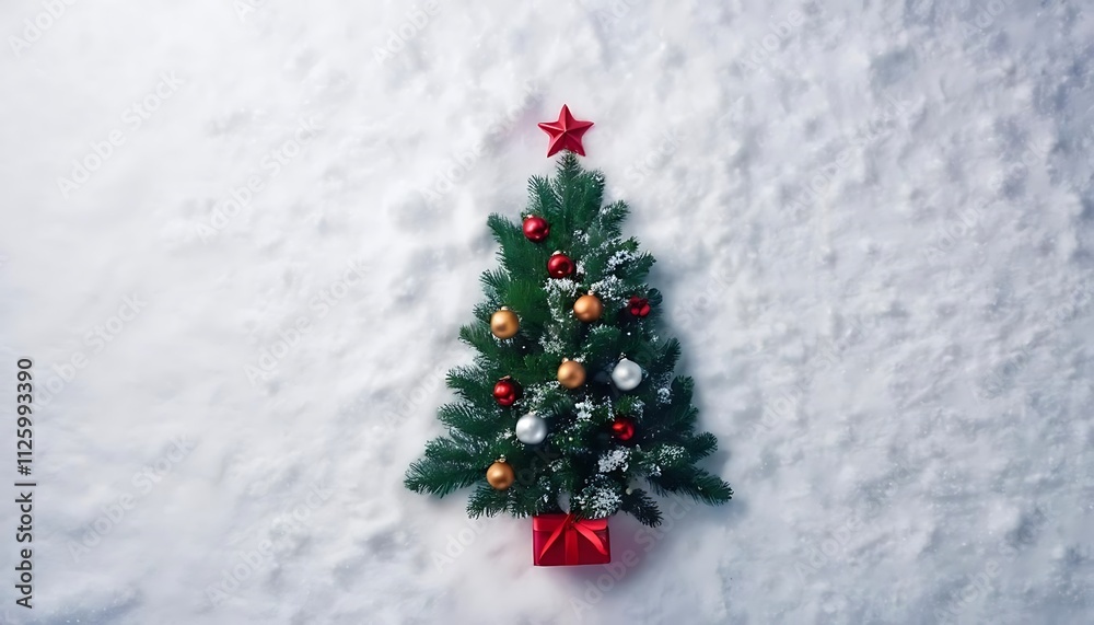 Obraz premium Shiny Christmas tree background dacoration with Snow top view